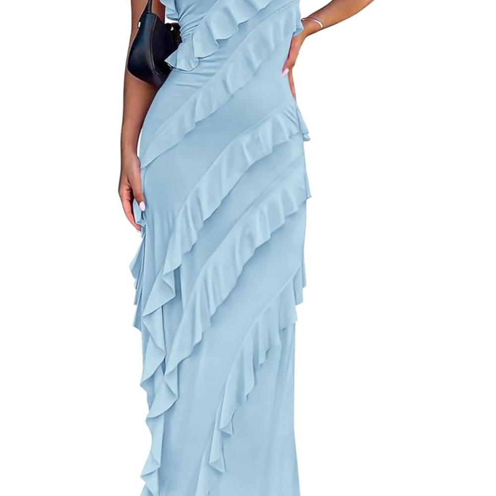 BTFBM Elegant Blue Ruffle Dress